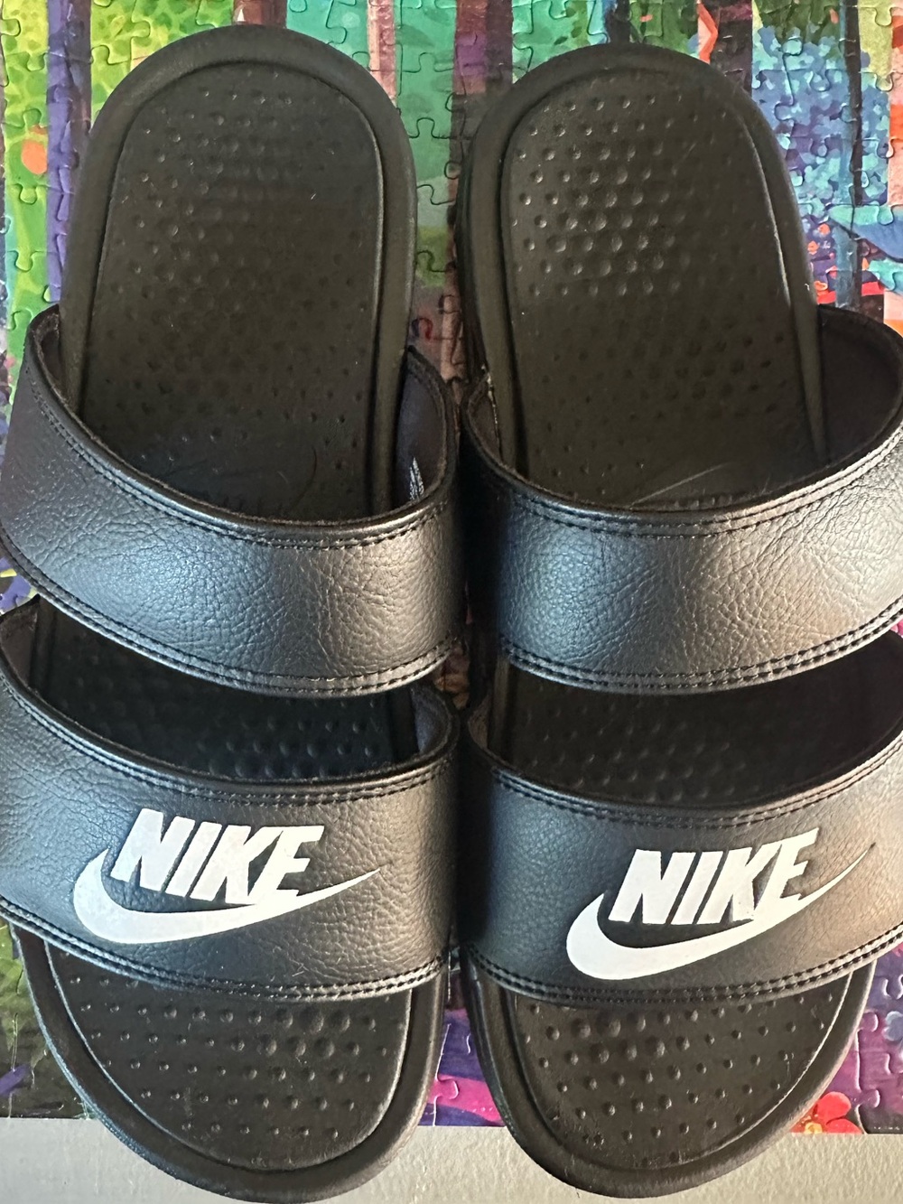 Nike Women's Benassi Duo Ultra Slide Black White Sandals Size 9 819717-010
